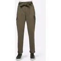 Cargohose HEINE, Damen, Gr. 40, Normalgrößen, grün (khaki), 97% Baumwolle, 3% Elasthan, Lederimitat:100% Polyurethan, unifarben, lang, Hosen