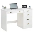 IDIMEX Schreibtisch Lana mit 5 Schubladen, Weiß - Bürotisch aus Massivholz im Landhausstil, klassisches Design, Bürotisch mit Muschelgriffen