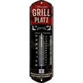 LANOLU Retro Blechschild GRILLPLATZ THERMOMETER analog aus Metall 8x28 cm