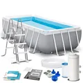 INTEX "PrismFrame" Pool rechteckig Aufstellpool Komplettset (400 x 200 x 100 cm) inkl. 12V Filterpumpe & Sicherheitsleiter Familienpool Swimmingpool Volumen ca 6.836l, blau (26788GN)