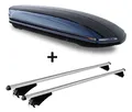 Dachbox schwarz glänzend VDP-MAA 460G Auto Dachkoffer 460 Liter abschließbar + Alu-Relingträger Dachgepäckträger aufliegende Reling im Set kompatibel mit für Opel Astra Sporttourer 10-16