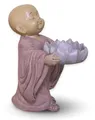 Buddha Teelichthalter Lotusblume Mönch Figur Deko Meditationsfigur Harz 11x13cm