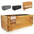 BooGardi Pflanzkübel groß außen & innen mit Vlies · Pflanzkasten rechteckig in 10 Größen · 140 cm lang naturbraun · Hochbeet Holz für Garten, Balkon & Terrasse · Blumenkasten XXL