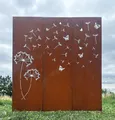 Edelrost 3er Sichtschutz Motiv Pusteblume mit Samen und Schmetterling 165 cm x 150 cm Paravent zum Stecken Schild Gartenstecker Edelrost Gartendeko