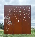 STEINFIGURENWELT GIEBEN Edelrost 3er Sichtschutz Motiv Pusteblume mit Samen und Schmetterling 165 cm x 150 cm Paravent zum Stecken Schild Gartenstecker Edelrost Gartendeko Wetterfest Rost Metall Zaun