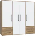 FORTE Kleiderschrank Mokkaris, zeitloses Design, 3–4 Türen, Made in Europe (B/H/T ca. 145x200x59cm oder 206x200x59cm) Schubladen + schwarze Stangengriffe, Made in Europe, viel Stauraum