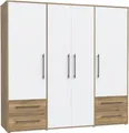 Kleiderschrank FORTE "Mokkaris, zeitloses Design, 3-4 Türen, Made in Europe", weiß (mauvella eiche, weiß), B:205,9cm H:200,1cm T:58,8cm