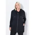 Ulla Popken Sweatjacke Sweatjacke Zierpaspel Oversized Kapuze schwarz 46/48
