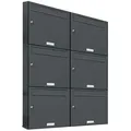 AL Briefkastensysteme 6 Fächer Premium Wand Briefkasten Anlage A4, in RAL 7016 Anthrazit Grau  und wetterfest, Artikelnummer: 331P6EA2P7016