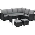 Svita Sitzgruppe, Schwarz, Kunststoff, 4-teilig, 6-Sitzer, rechteckig, Loungemöbel, Gartenlounge-Sets