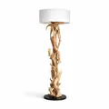 BLUMA Stehlampe 180 cm | Handgefertigte Treibholz Stehlampe aus Teakholz – rustikale Stehleuchte Holz mit E27 Fassung | Modern und natürlich lampe aus Holz mit Lampenschirm für das Wohnzimmer