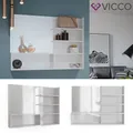 Spiegelregal Weiß Hochglanz 89,8 x 65 cm, moderner Badspiegel mit Ablagen Vicco