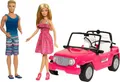 Barbie CJD12 - Beach Cruiser, pinkes Strand Auto mit Barbie und Ken Puppe, Puppenzubehör, ab 3 Jahren