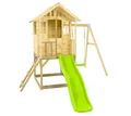 Holz Kinderspielhaus Villa mit Rutsche & Schaukel Natur 137x121x140 Zwerkules