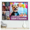 Wuffige Geburtstagsgrüße SPRÜCHE ZUM ÄLTERWERDEN (hochwertiger Premium Wandkalender 2026 DIN A2 quer), Kunstdruck in Hochglanz: Lächle, solange du noch Zähne hast (CALVENDO Spass)