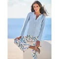 Cardigan HEINE, Damen, Gr. 50, blau (eisblau), 100% Baumwolle, unifarben, Langarm, Strickjacken