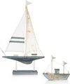 COM-FOUR® 2x Maritimes Deko Segelschiff aus Holz in verschiedenen Größen - Dekoratives Holzboot mit Mittelmeer-Flair - Deko für Badezimmer [Farbauswahl variiert!]