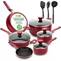 NutriChef Pfannenset & Topfset 13-teilig – Antihaft Kochtopf Set mit durchsichtigen Deckeln – Set für Gas-, Elektro- & Keramikherd - Rot