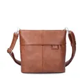 Zwei Damen Handtasche Mademoiselle.M M8 Crossbody Bag 3 L Umhängetasche aus Kunstleder mit Geheimfach & Hauptfach mit Reißverschluss, inkl. kurzem & langen abnehmbaren Schultergurt (cognac)