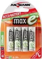 Ansmann Akku Mignon AA maxE 5035442 | 2500mAh NiMH 1,2V | vorgeladen | geringe Selbstentladung | 4er Pack | silber