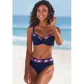 Bügel-Bikini-Top LASCANA "Exotic", Damen, Gr. 40, Cup D, blau (navy), Recycling-Polyamid, unifarben, Bikini-Oberteile, mit bedruckter Blende an den Cups