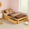 MEBLE WRÓBEL Kinderbett 90x180 cm mit 2 Schubladen und Lattenrost - Einzelbett aus Kiefer Massivholz - Kinder Bett Montessori – Jugendbett - ohn...