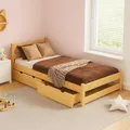 MEBLE WRÓBEL Kinderbett 90x180 cm mit 2 Schubladen und Lattenrost - Einzelbett aus Kiefer Massivholz - Kinder Bett Montessori – Jugendbett - ohne Matratze