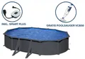 GRE Ovaler Stahlwandpool mit Anthrazitoptik KITPROV618GY – 610 x 375 x 132 cm, Komplettset + GRATIS Elektrischer Poolreiniger VCB50