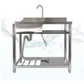 Lemodo Küchenspüle Spültisch freistehend, Wasserhahn mit Kalt Warm Anschluss, 51,4/99.8 cm, Flexible Wassertemperatureinstellung silberfarben 51,4 cm x 90 cm x 99.8 cm