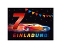 JUNAPACK Einladungskarten Auto zum 7. Kindergeburtstag Jungen Einladungen Rennauto, Einladungskarten mit einem Auto Motiv zum 7. Geburtstag