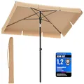 SONGMICS Sonnenschirm 200 x 125 cm, Balkonschirm UPF 50+, Sonnenschutz, beidseitig um 30° knickbar, höhenverstellbar, mit Aufbewahrungstasche, für Garten, Terrasse, ohne Ständer, taupe GPU25BR