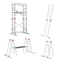 Hailo G60 Alu Multifunktionsgerüst - 2 x 12 Sprossen belastbar bis 150 kg/m2 - Plattform mit Durchstiegsluke - fahrbares Alu Gerüst - verwendbar als Anlegeleiter, Doppelleiter, Baugerüst - Silber
