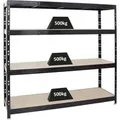 PROREGAL Profi Schwerlastregal Rhino HxBxT 180 x 200 x 60 cm 4 Spanplatten-Ebenen 8mm Fachlast 500 kg Schwarz