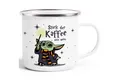 MoonWorks Tasse Emaille-Tasse Baby-Yoda Spruch lustig Stark der Kaffee sein muss, Metall, emailliert und mit Aufdruck