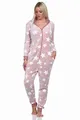 Normann Damen Schlafanzug Jumpsuit Overall in Sterneoptik aus kuschelig warmen Coralfleece, Farbe:rosa, Größe:48/50