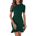 Damen Kleid Elegant Kurzarm Rüschen Bodycon Puffärmel Kurz Kleider Vintage Fo...