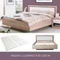 Holzbett 160x200 Massiv Doppelbett Polsterbett Lattenrost Bett Leder Homestyle4u