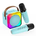 Karaoke Maschine Kinder mit 2 Mikrofon von MMOBIEL – Mini Karaoke Maschine, Tragbare Bluetooth Lautsprecher, 2 Mikrofon Kabellos – Spielzeug 3+ Jahre, Geschenke für Mädchen, Junge, Kinder – Blau