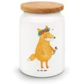 Mr. & Mrs. Panda Vorratsdose Fuchs Blumen - Weiß - Geschenk, Blumenliebe, Leckerlidose, Liebe, Vor, Keramik, (1-tlg), Massiv-Holzdeckel weiß
