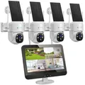 【4MP+PTZ+Solar+PC Software】 Dual WLAN Funk Überwachungssystem 12,5" LED Monitor, 10 Kanal NVR, Überwachungskamera Set, Mikrofon, Sirene, Nachtsicht in Farbe, Fernanzeige, App & Mail Alarm (4 Kameras)