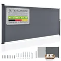 Juskys® Seitenmarkise Dubai 500 x 160 cm ausziehbar Blickdicht, Sichtschutz für Balkon & Terrasse, Seitenrollo Wandhalterung - anthrazit