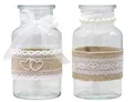 ZauberDeko 2 Vasen Gläser Spitze Creme Hochzeit Vintage Tischdeko Natur Jute Deko