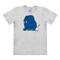 Logoshirt® TV I Die Sendung mit der Maus I Elefant I T-Shirt Print I Damen & Herren I kurzärmlig I grau-meliert I Lizenziertes Originaldesign I Größe L