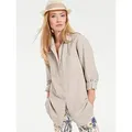 Longbluse HEINE, Damen, Gr. 48, beige (sand), 55% Baumwolle, 45% Leinen, unifarben, Langarm, Blusen, Topseller