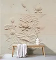 living walls Vliestapete Relief-Tapete mit Lotusblüten Creme Beige 3D, glatt, matt, (1 St)