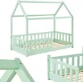 Juskys Kinderbett Marli 80 x 160 cm - Rausfallschutz, Lattenrost & Dach - Holz Mint