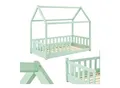 Juskys Kinderbett Marli 80 x 160 cm Rausfallschutz, Lattenrost & Dach Mint Hausbett Holz