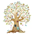 241 Wandtattoo bunter Baum Eiche Elfenbau Haus Größe 1200 x 1400 mm - in 2 Größen - Kinderzimmer Sticker Wandaufkleber Wandsticker Wanddeko Wandbild