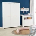 roba Kleiderschrank 'Anton' 2-türig in Weiß, mit modernen Holzgriffen aus Buche, für Baby- & Kinderzimmer, für Jungen & Mädchen