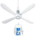 Bestlivings Mobiler Deckenventilator mit Stecker und Schalter, 220V-240V / 5 Watt, Ø40 cm Portabler Decken - Ventilator mit Aufhänger, Energiesparend (Weiß)